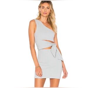 Lovers + Friends One-Shoulder Tie-Waist Mini Dress in Light Gray
